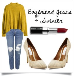 Boyfriends are super comfortable and chic. Dress them up with a pair pointed pumps and a dramatic lip!